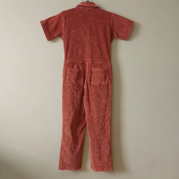 Nooworks Women Corduroy Jumpsuit Small Front Zip-Up Comfy Stretch Short Sleeve - Picture 2 of 12